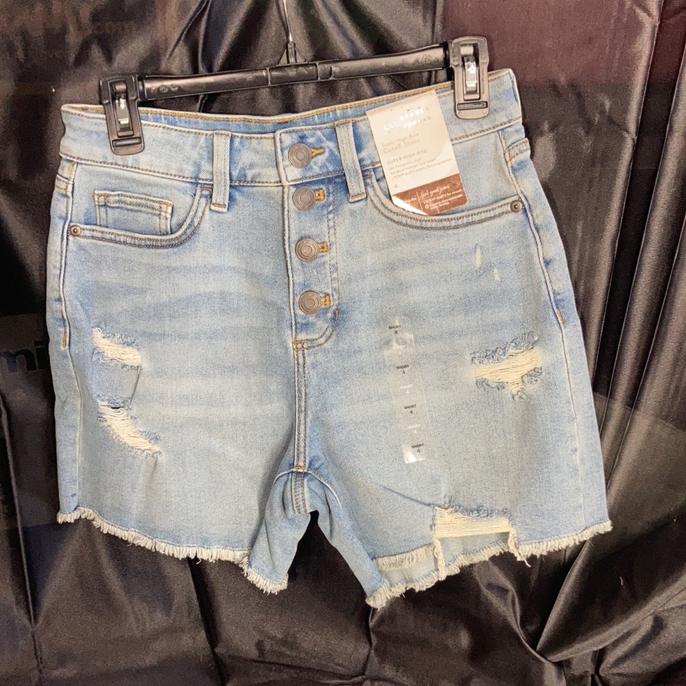 Relist6/28❌ LC Lauren Conrad super high rise cut off distressed denim short 4 - Picture 3 of 16